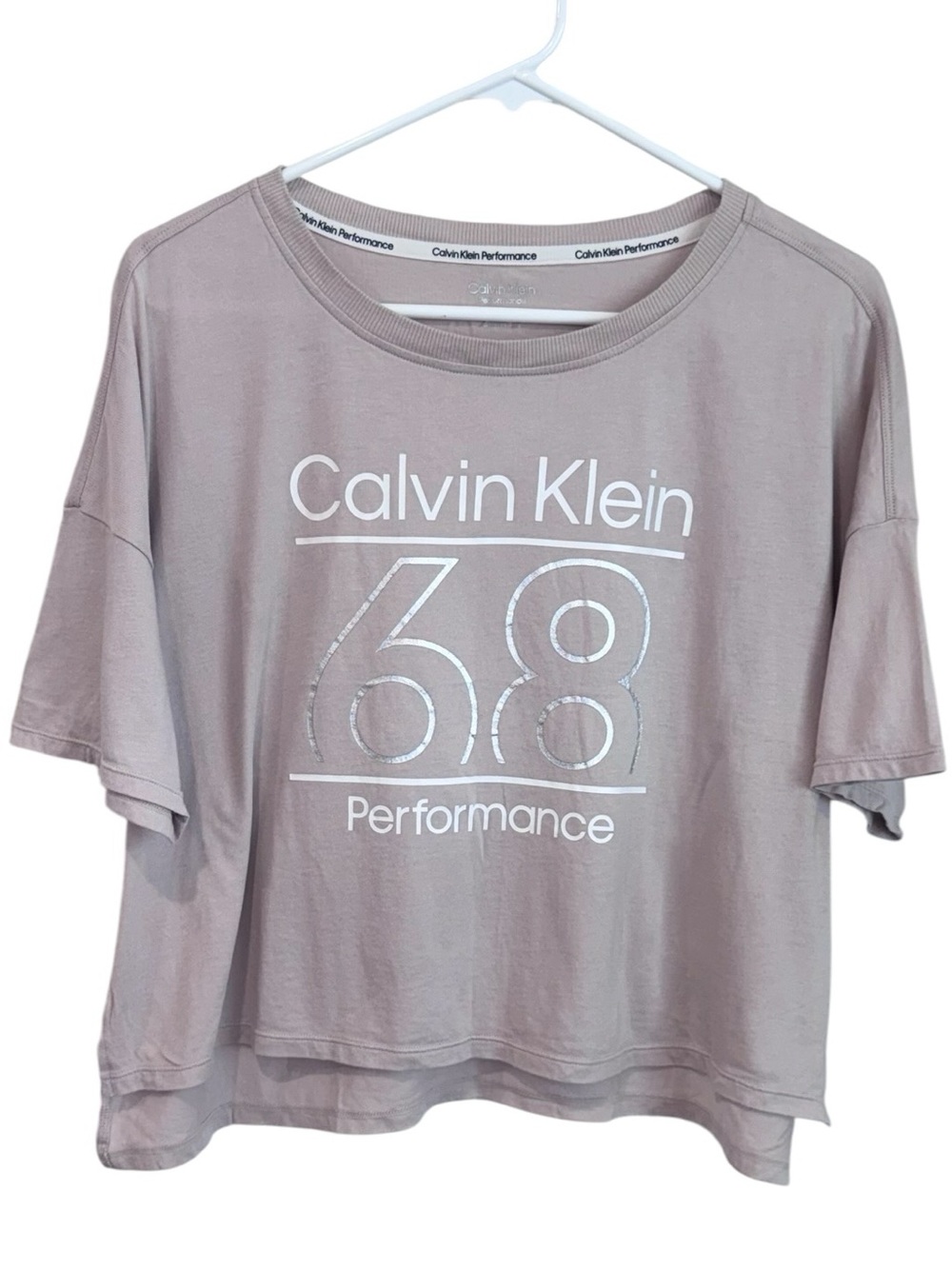 Calvin Klein Performance Metallic Silver 68 Logo Cropped T-Shirt L
